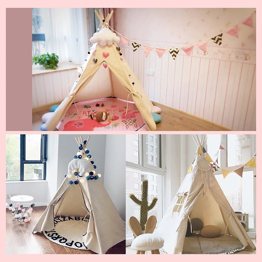 Children's Tent Teepee Tent For Kids Portable Tipi Infantil House For Children Cabana Kids Tents Decoration Carpet LED Lights