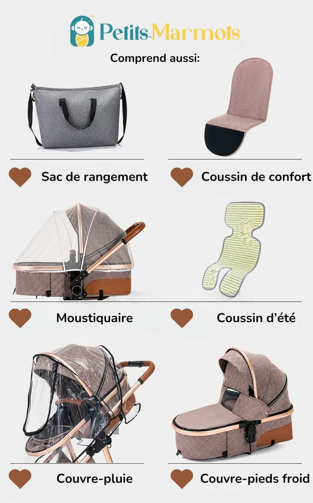 Poussette Matelassée Luxe | Taupe 6 en 1